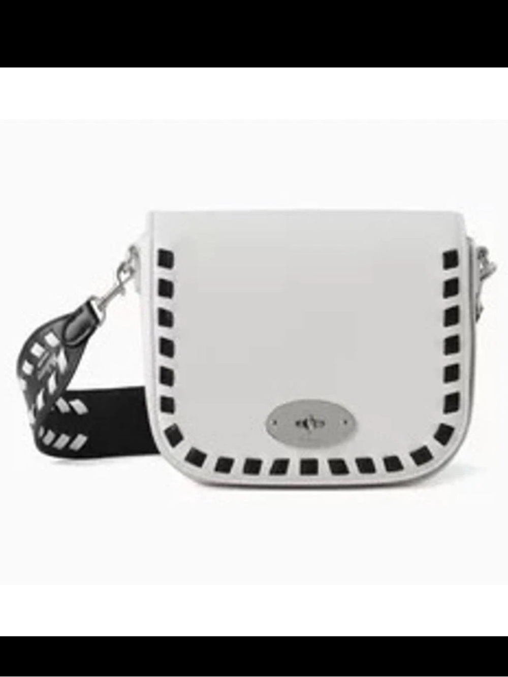 Mulberry White Saddle Crossbody with Black Cutout Trim